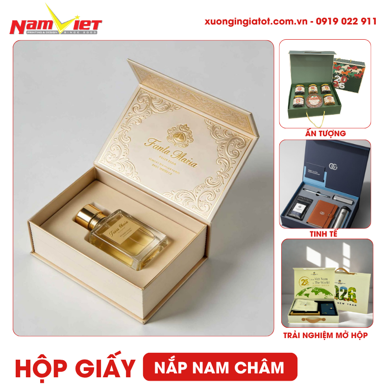 Hộp nam châm thường được sản xuất theo kết cấu hộp cứng, phần nắp có nam châm giúp đóng mở chắc chắn.