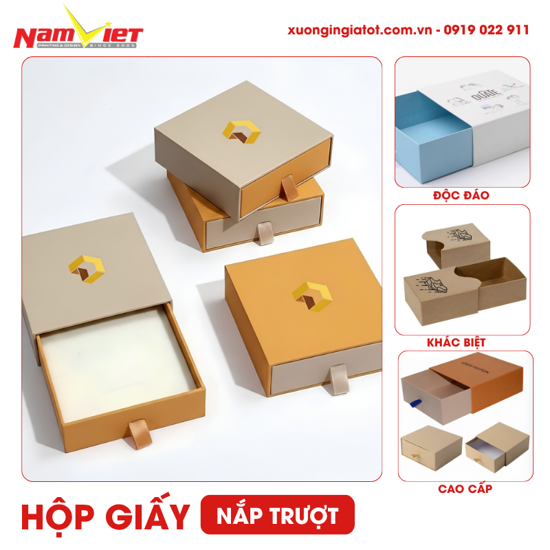 Hộp nắp trượt có phần ruột kéo ra khỏi lớp vỏ bên ngoài, tương tự một ngăn kéo nhỏ.