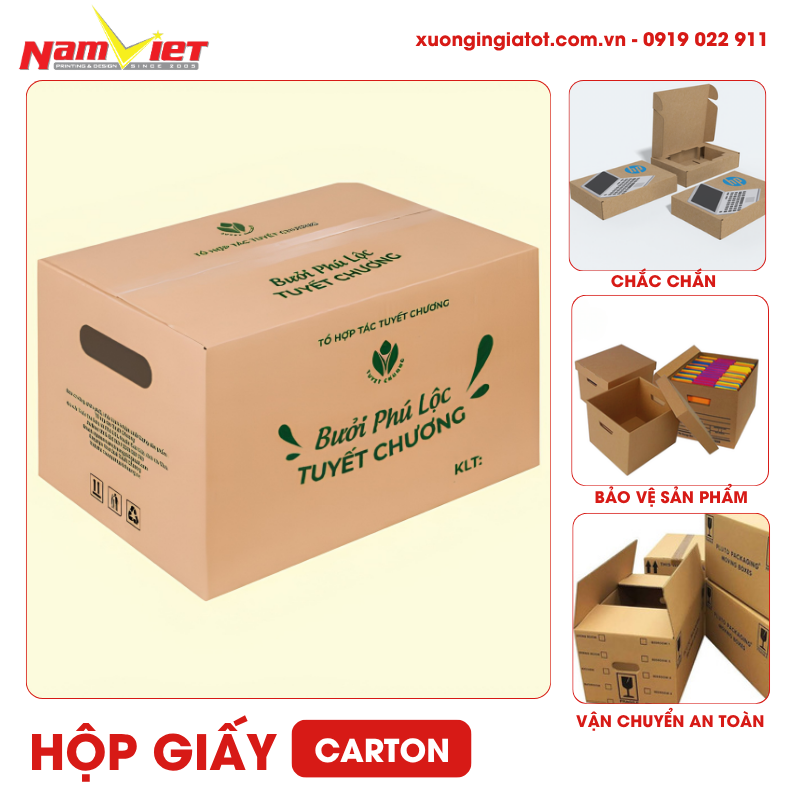 Hộp carton phù hợp với hàng hóa cần vận chuyển, sản phẩm thương mại điện tử, thực phẩm, đồ gia dụng và nhiều loại hàng hóa khác.